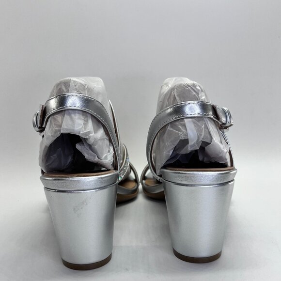 Naturalizer Bridget4 Silver Strappy Rhinestone Sandal Size 8.5 WIDE Block Heel - Picture 4 of 16